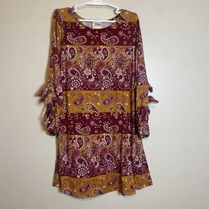 Bonnie Jean Paisley Knit Dress Maroon Pink Gold Long Sleeves Girls Size 7 Boho